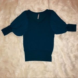 Teal bishop 3 quarter sleeve sweater